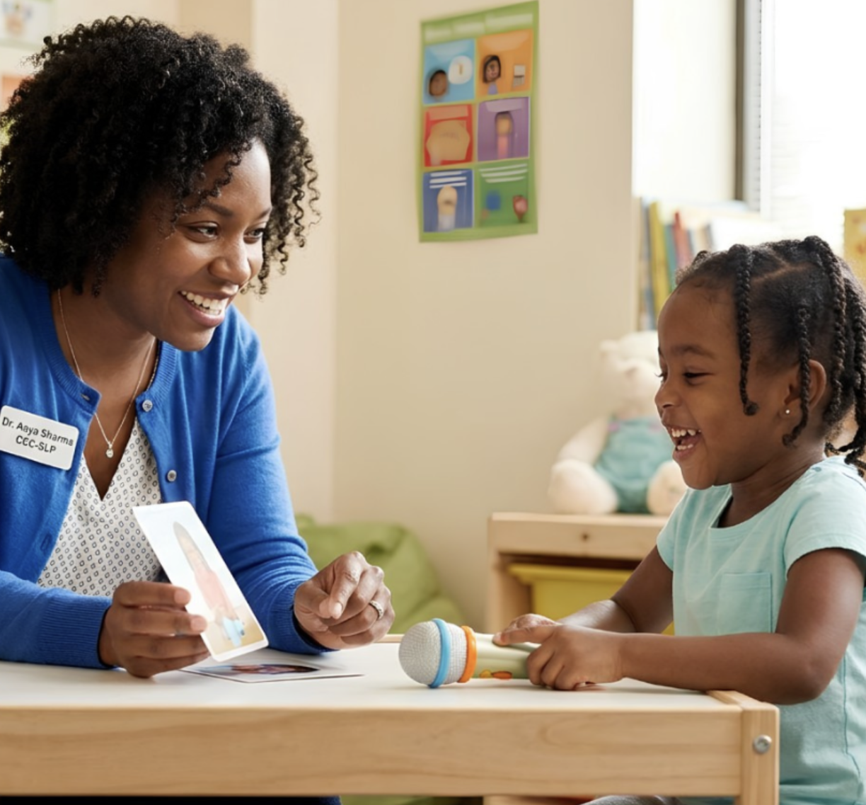 Speech pathologist supporting communication therapy