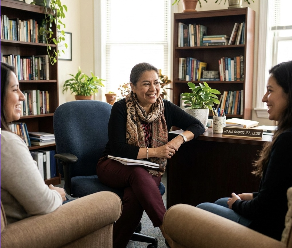 Social worker supporting a client