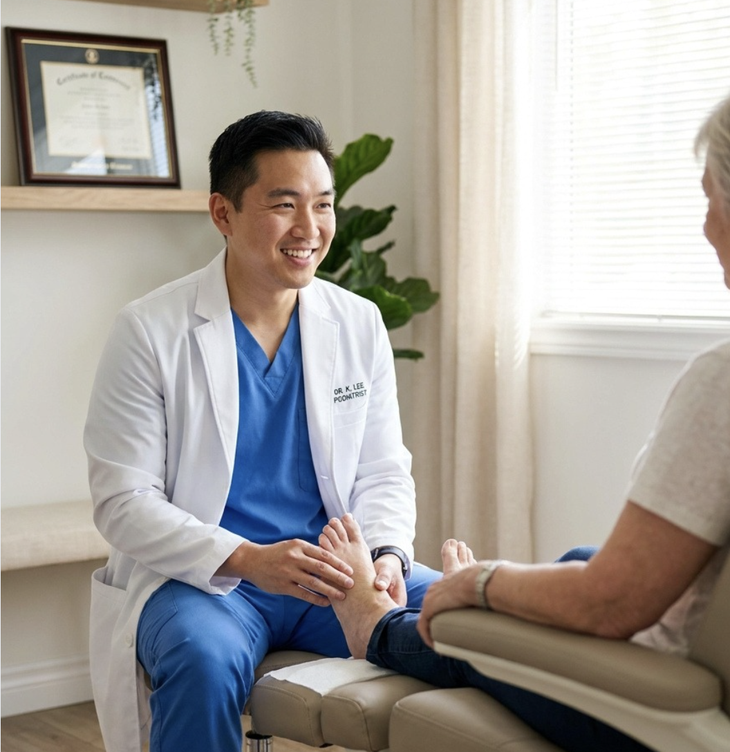 Podiatrist assessing a patient's foot