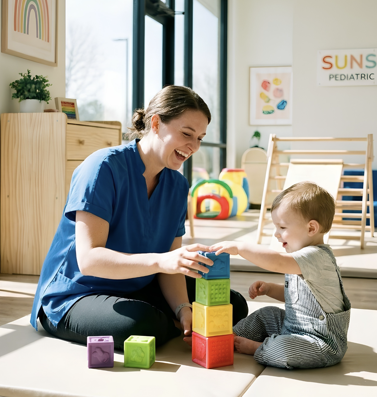 Occupational therapist working with a child in paediatrics