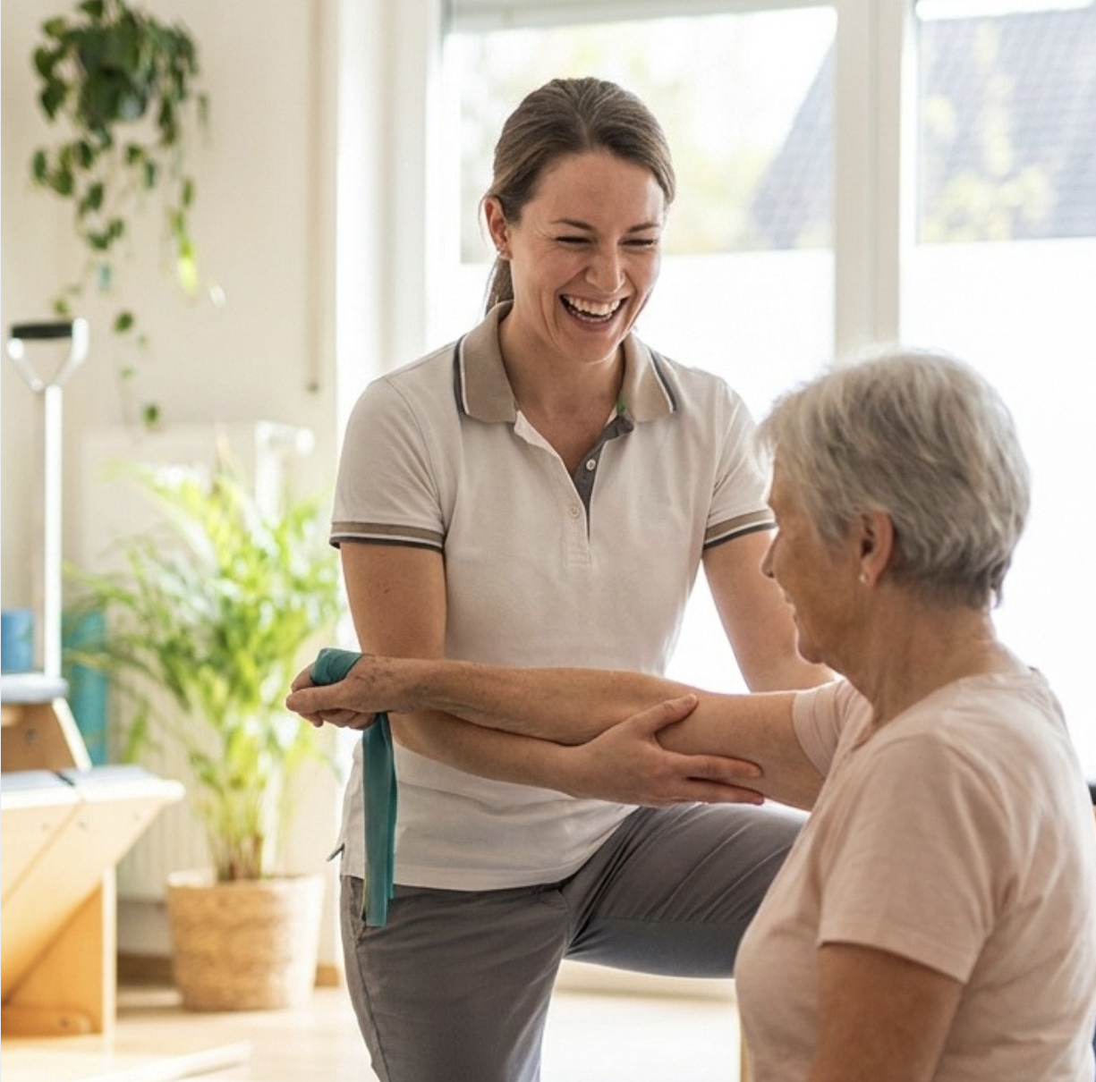Physiotherapist supporting a client's rehabilitation